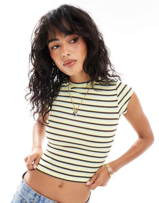 ASOS DESIGN – Knapp geschnittenes T-Shirt in Zitronengelb mit Streifenmuster, 2 von 4