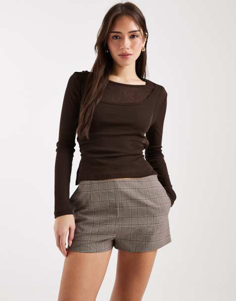 ASOS DESIGN – Knappe, elegante Shorts in Braun kariert - view 1