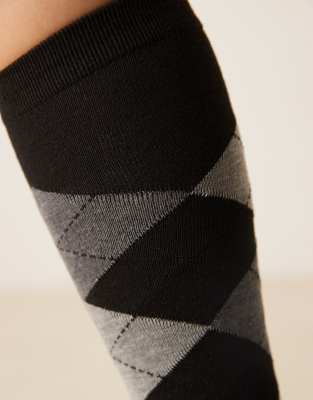 Asos Design Knee High Argyle Plaid Socks In Multi