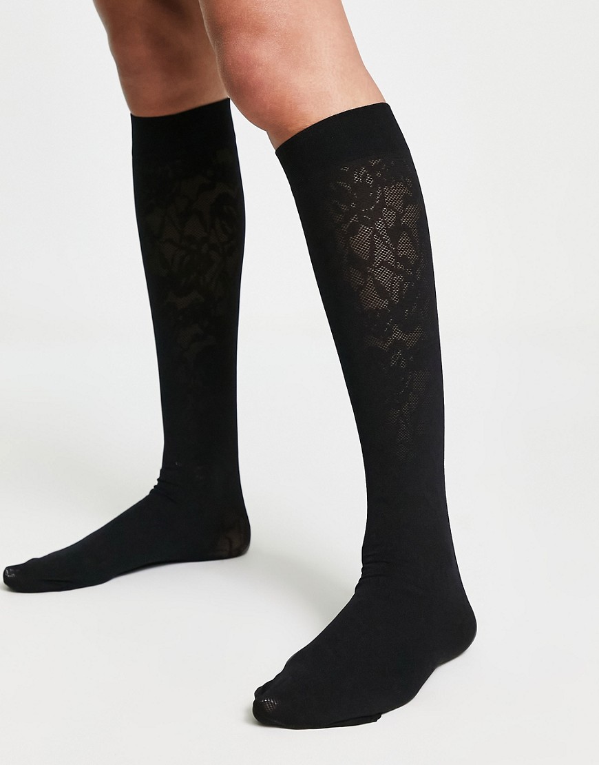 ASOS DESIGN knee high lace socks in black