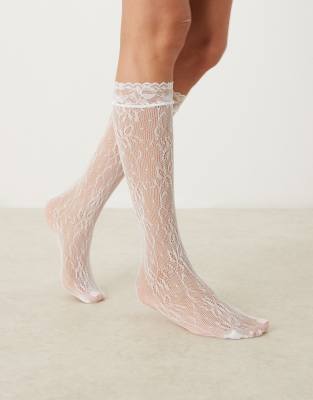 knee high lace socks in white