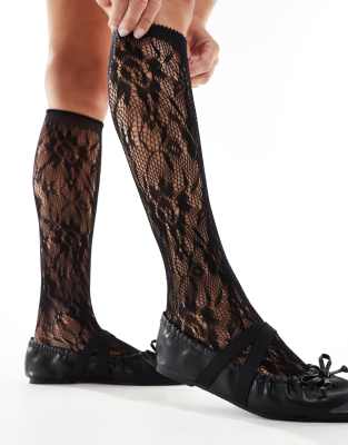 ASOS DESIGN knee high socks in black lace