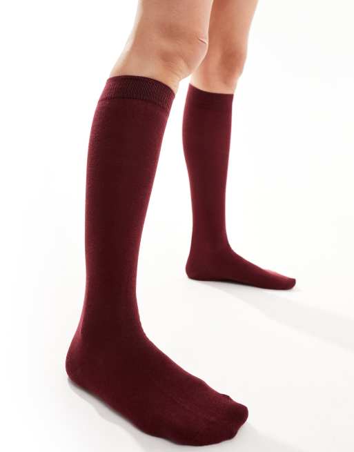 ASOS DESIGN knee high socks in dark red 