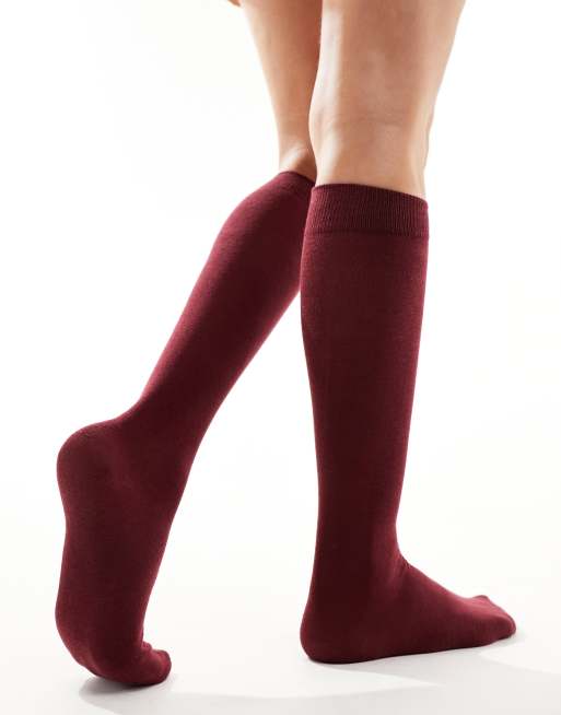 ASOS DESIGN knee high socks in dark red 
