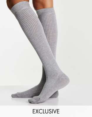 ASOS DESIGN knee high socks in skinny rib heather gray | ASOS