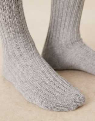 Asos Design Knee High Wool Blend Socks In Gray
