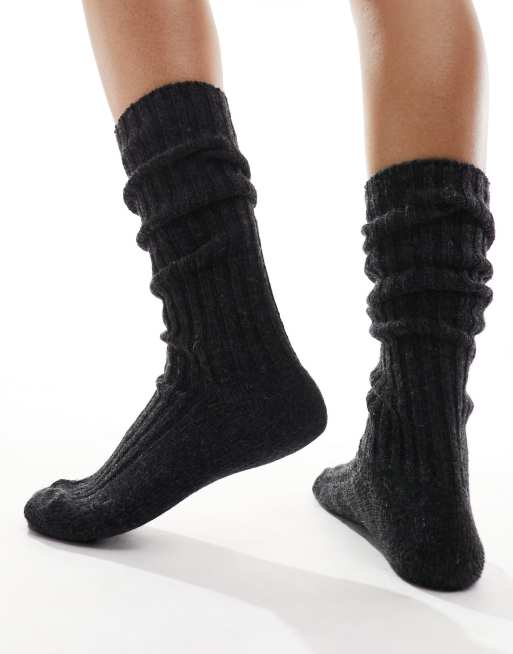 ASOS DESIGN knee high wool mix boot socks in gray, 2 of 4
