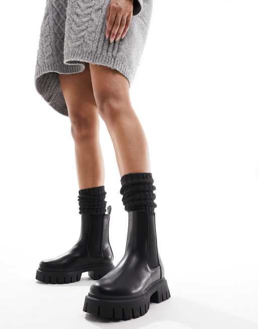 ASOS DESIGN knee high wool mix boot socks in gray, 4 of 4