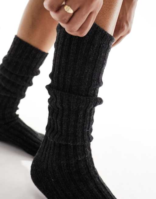ASOS DESIGN knee high wool mix boot socks in grey, 3 of 4