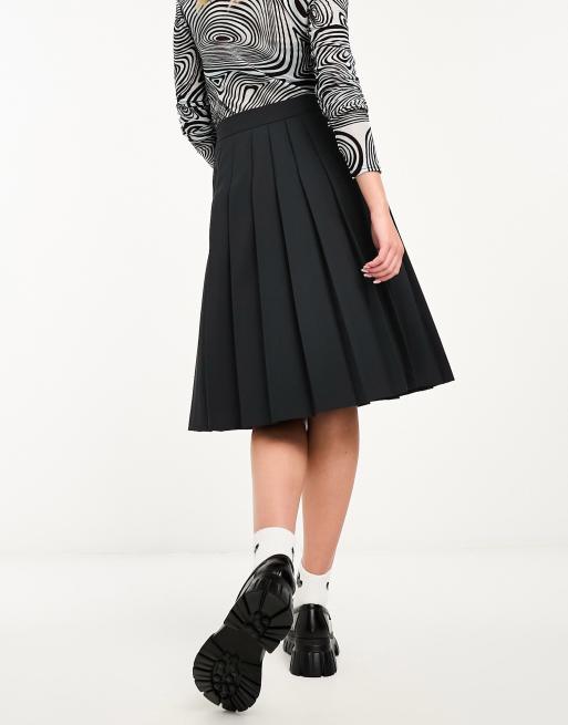 ASOS DESIGN knee length pleated midi skirt in black