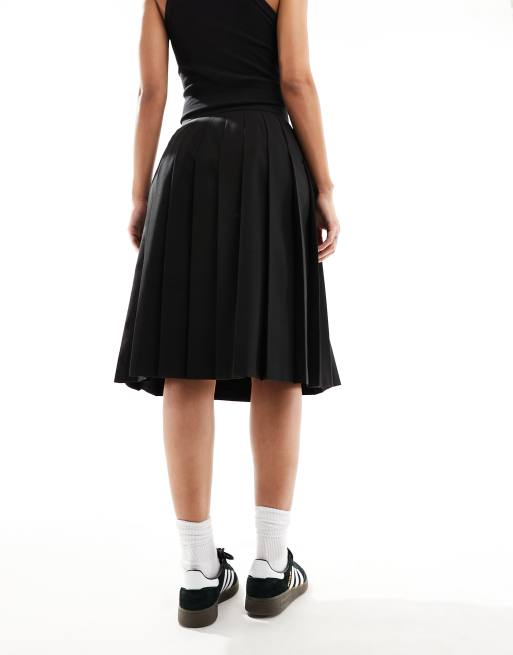 Asos black pleated outlet midi skirt