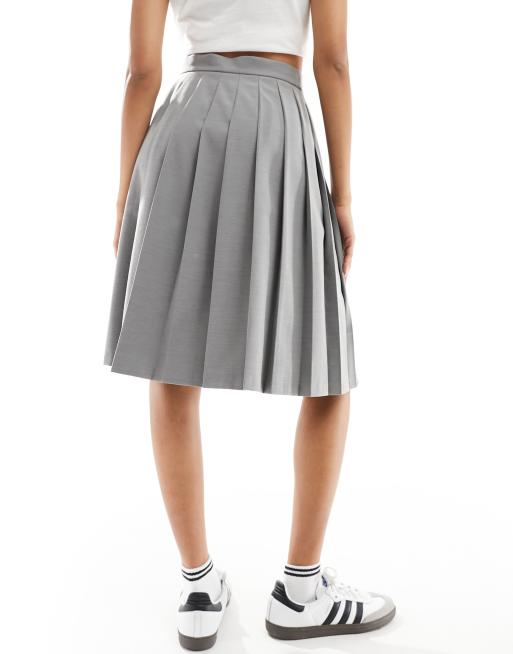 ASOS DESIGN pleated skirt in mid length in beige