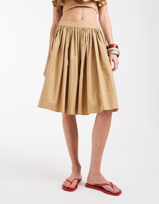 ASOS DESIGN knee length skater skirt in tan poplin co ord, 4 of 5