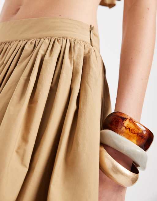 ASOS DESIGN knee length skater skirt in tan poplin co ord, 5 of 5