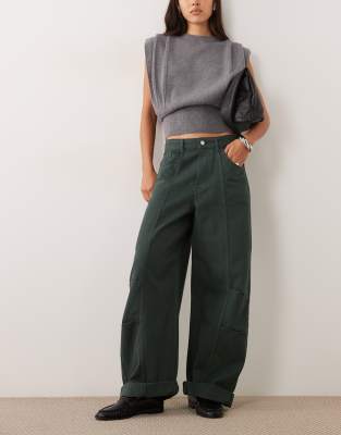 Asos Design Knee Pleat Roll Up Hem Barrel Jean In Gray