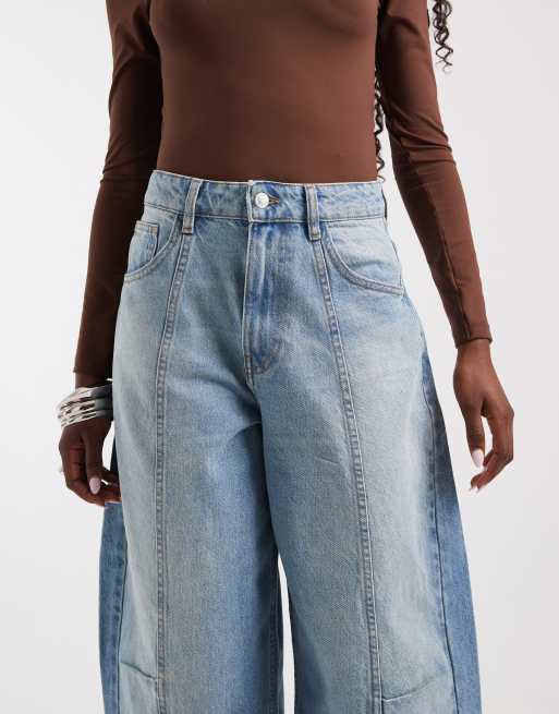 ASOS DESIGN knee pleat roll up hem barrel jean, 4 of 5