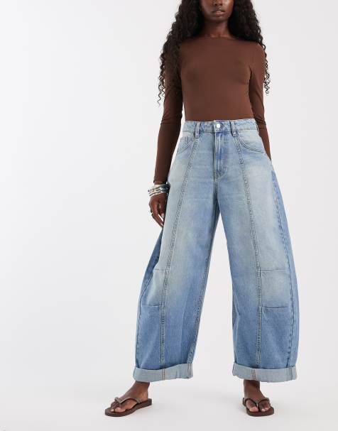 ASOS DESIGN knee pleat roll up hem barrel jeans - view 1