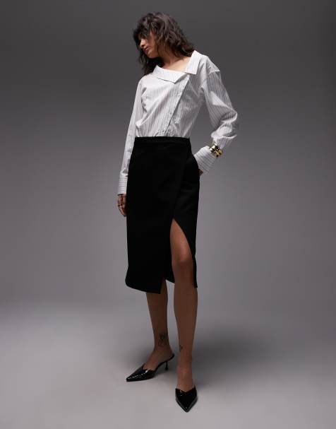 ASOS DESIGN - Knielange wikkelrok in zwart - view 1