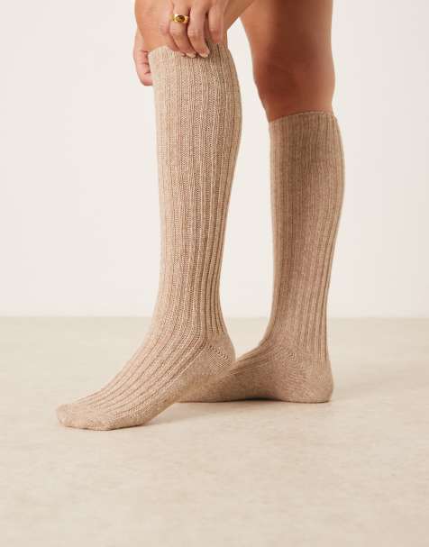 ASOS DESIGN – Kniestrümpfe aus Wollmischgewebe in Haferbeige - view 1