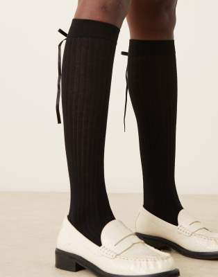 ASOS DESIGN - Kniestrümpfe in Schwarz mit Schleife