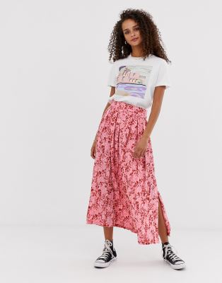 asos pink pleated skirt