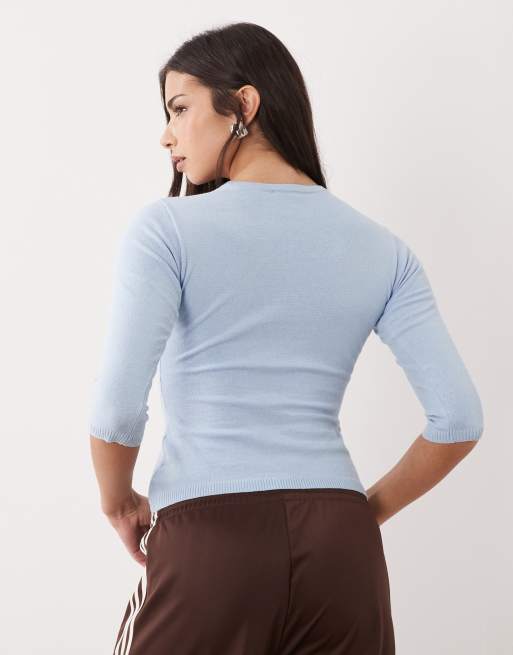 ASOS DESIGN knit 3/4 sleeve top in blue, 4 of 4