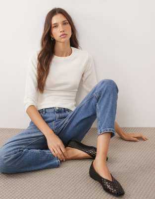 Asos Design Knit 3/4 Sleeve Top In White