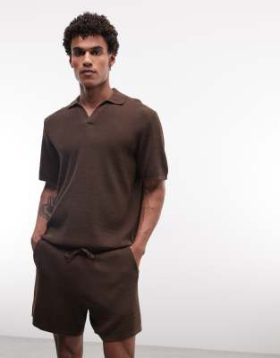Asos Design Knit Airtex Shorts In Brown