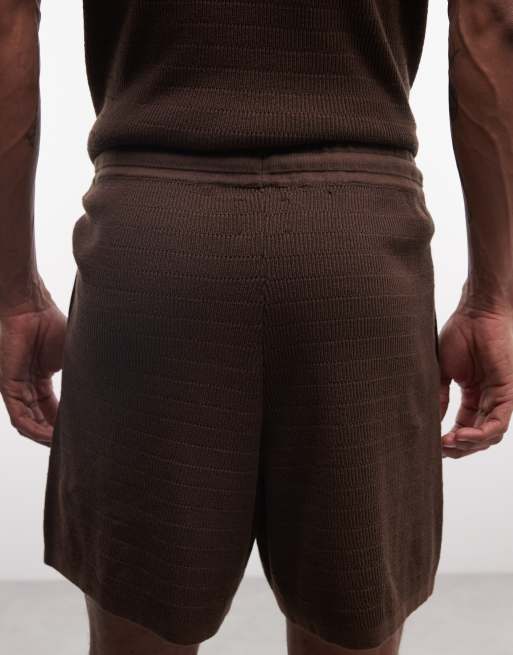 ASOS DESIGN knit airtex shorts in brown, 3 of 5