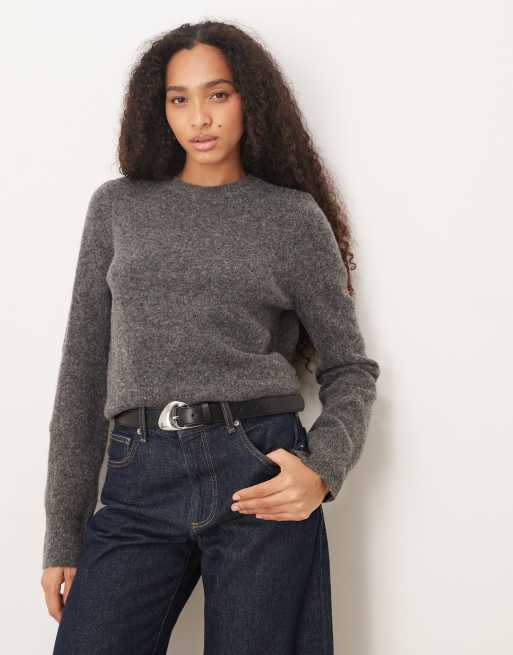 ASOS DESIGN knit alpaca blend fitted top in charcoal
