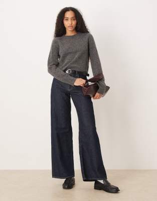 Asos Design Knit Alpaca Blend Fitted Top In Gray