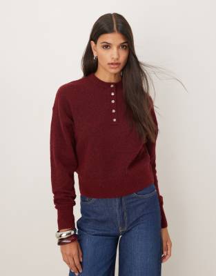 Asos Design Knit Alpaca Blend Fitted Top In Brown