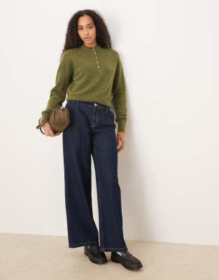 Asos Design Knit Alpaca Blend Henley Top In Green