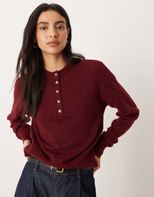 ASOS DESIGN knit alpaca blend henley top in plum