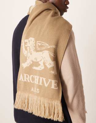 Asos Design Knit Archive Graphic Scarf In Brown