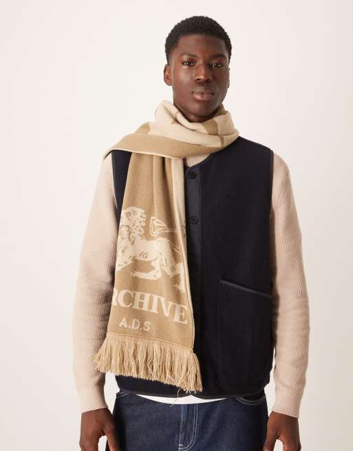 ASOS DESIGN knit Archive graphic scarf in neutral, 3 of 3