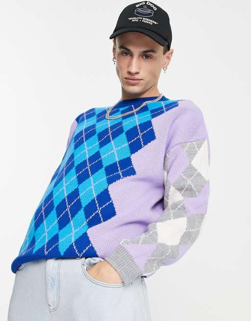 ASOS DESIGN knit argyle sweater in purple ASOS