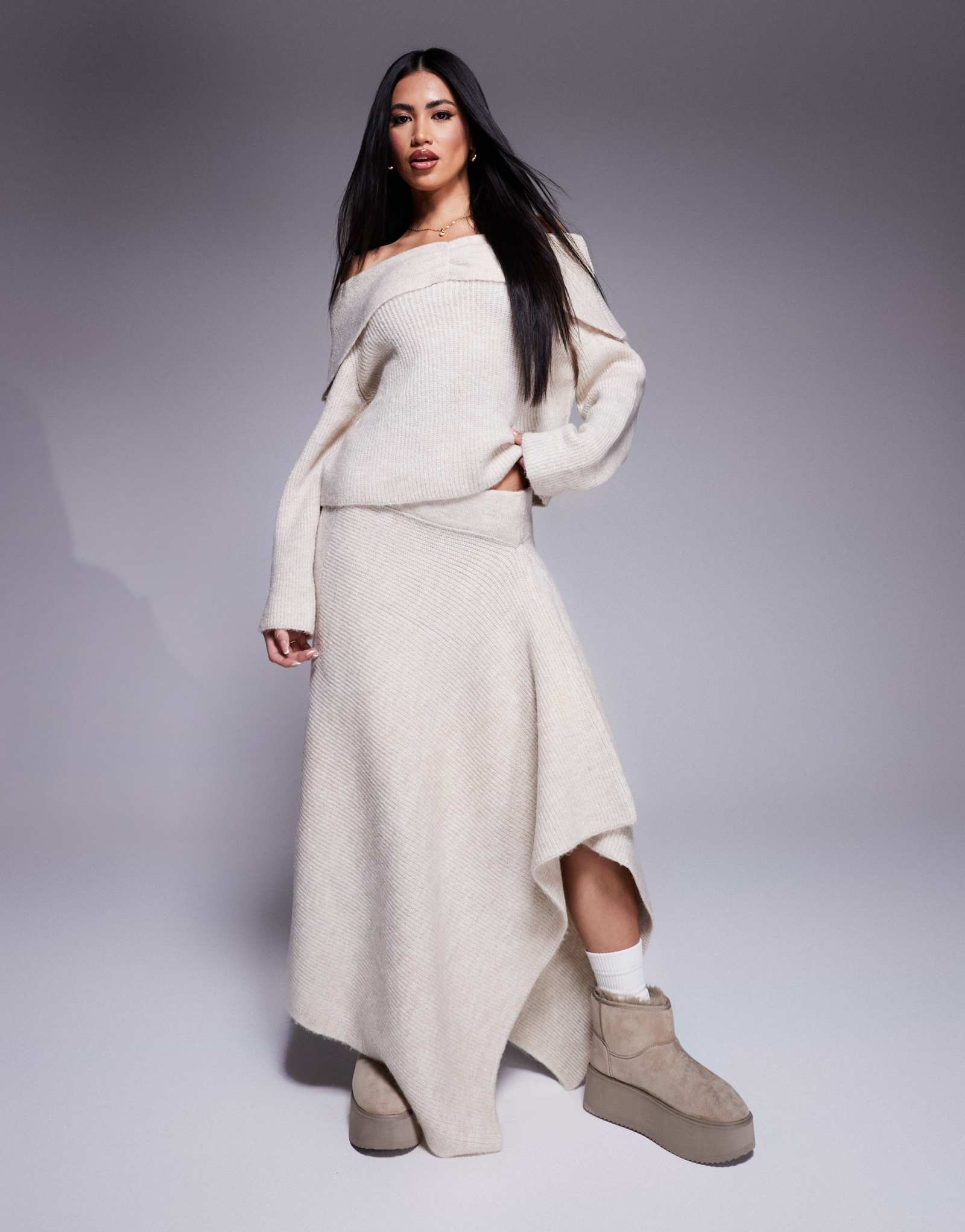 Асимметричная юбка макси из трикотажа ASOS DESIGN цвета экрю - часть комплекта