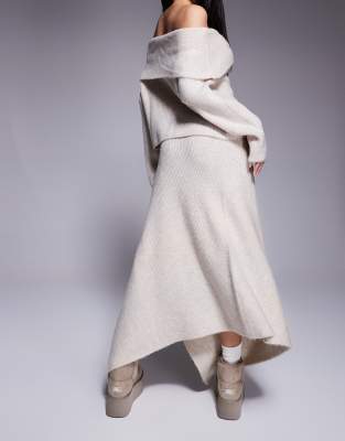 Asos Design Knit Asymmetric Maxi Skirt In Neutral