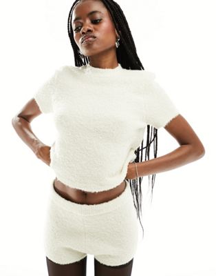 Asos Design Knit Baby Tee In Fluffy Yarn In Cream-white