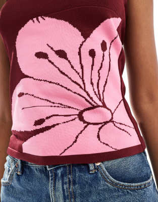 Asos Design Knit Bandeau Top With Oversized Flower