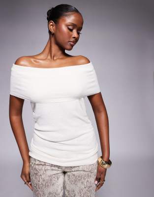 Asos Design Knit Bardot Top In White