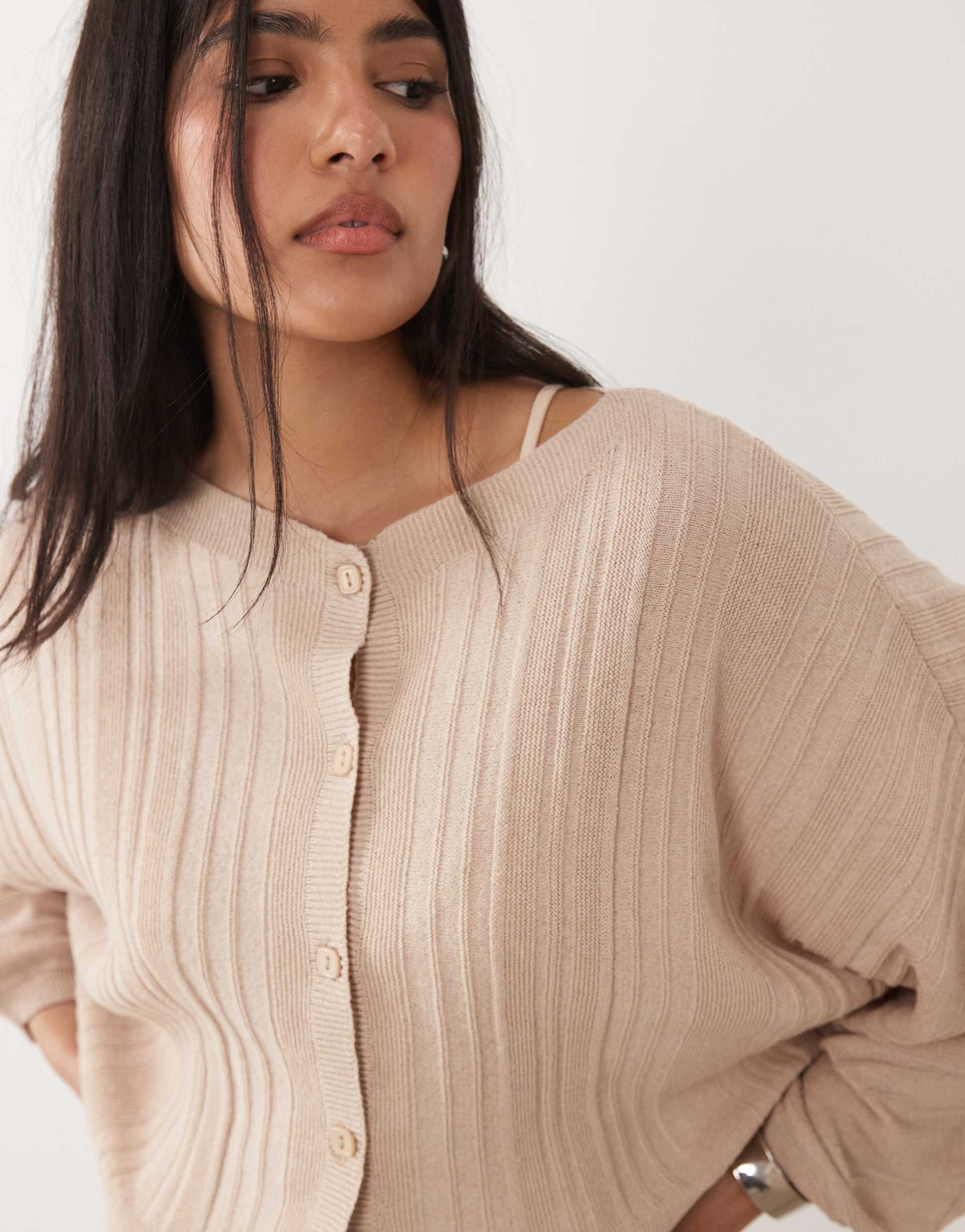 asos design knit batwing cardigan in beige