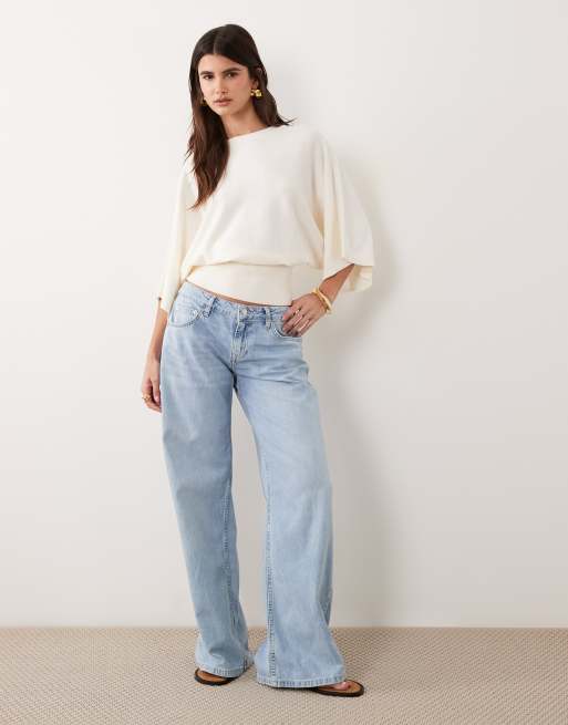 ASOS DESIGN knit batwing waisted top in cream, 2 of 4