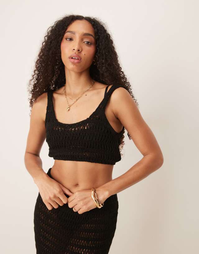 ASOS DESIGN knit beach crop top in black