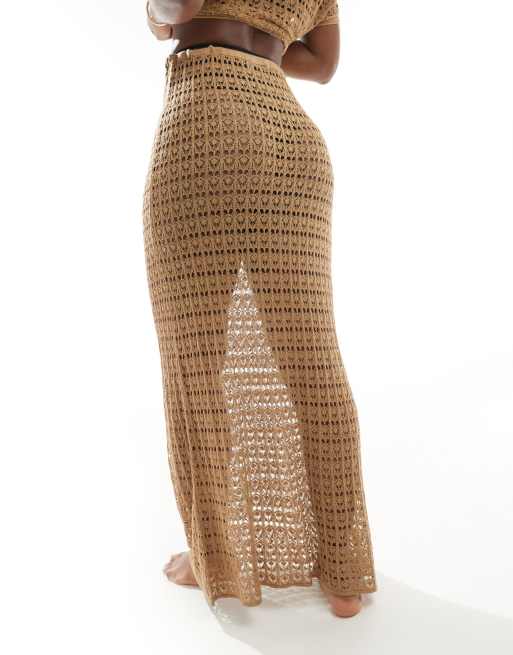 ASOS DESIGN knit beach maxi skirt in coffee brown - part of a set, 2 of 5