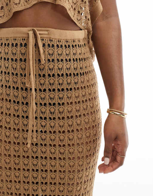 ASOS DESIGN knit beach maxi skirt in coffee brown - part of a set, 3 of 5