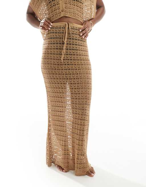 ASOS DESIGN knit beach maxi skirt in coffee brown - part of a set, 4 of 5