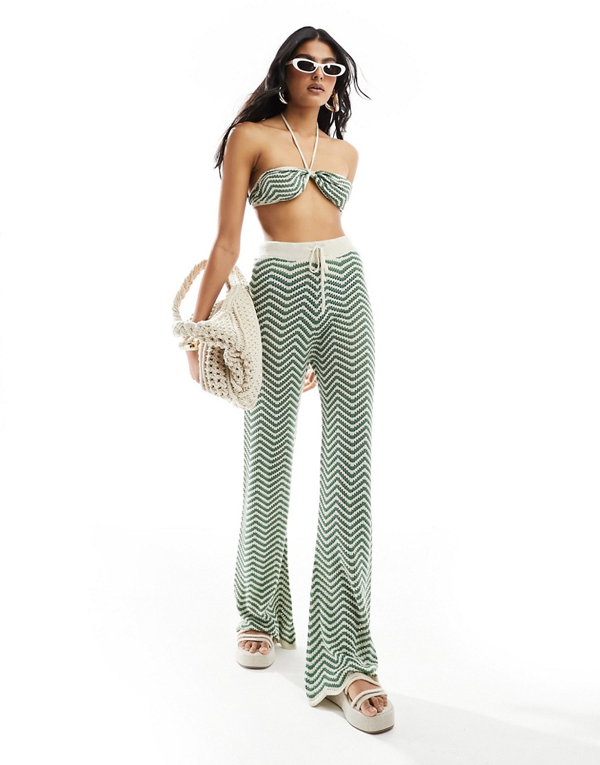 Asos Design Knit Beach Pants In Green Stripe - Part Of A Set