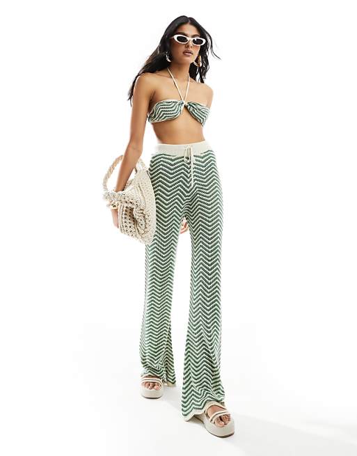 Women's two-piece striped tube top + straight pants suit Women's two-piece striped tube top + straight pants suit